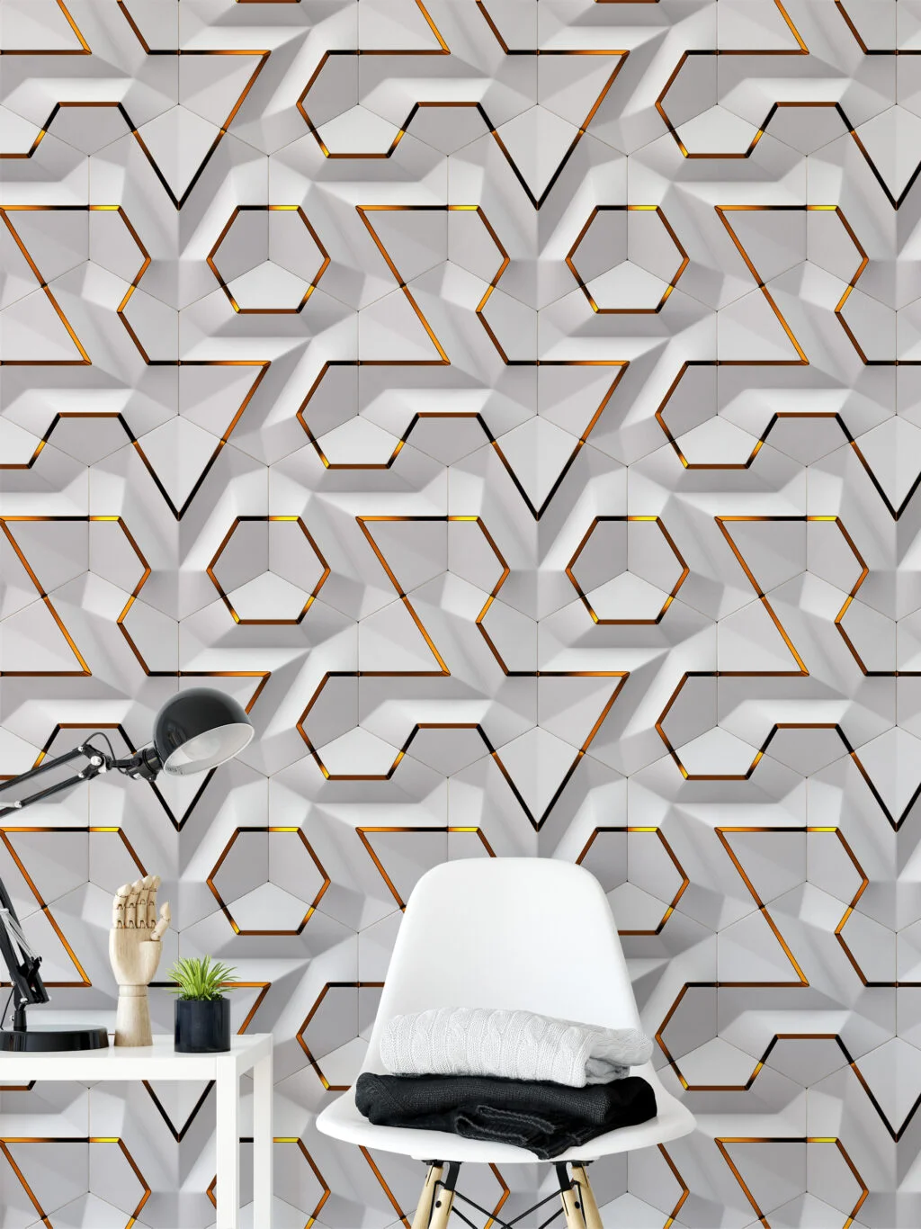 Beyaz Geometrik Modüller Duvar Posteri, Modern Duvar Dekorasyonu için Özel Ölçü Duvar Kağıdı 3D Duvar Kağıtları 7