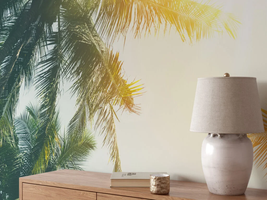 Tropikal Palmiye Ağaçları ve Parlak Güneş Duvar Kağıdı Manzara Duvar Kağıtları 3