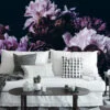 Elegant Large Violet Peonies on Black Background Wallpaper, Removable Self Adhesive Peel and Stick Wall Mural, Sophisticated Floral Print for a Modern Look
