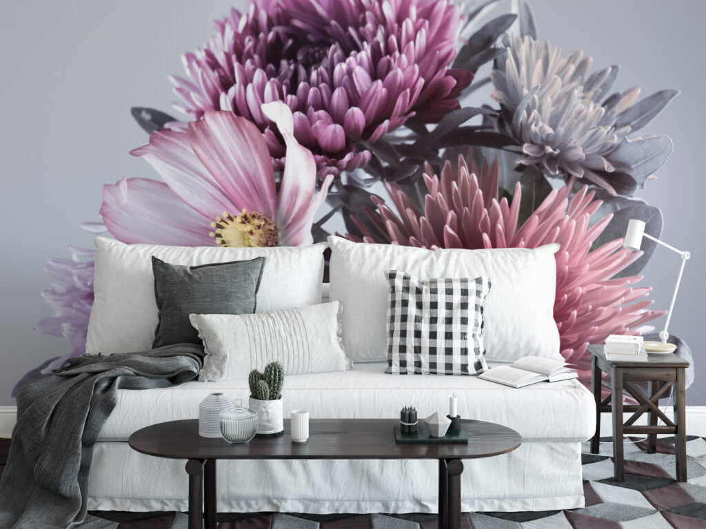 Canlı Büyük Aster Çiçekleri Desenli Duvar Kağıdı, Oturma Odası veya Yatak Odası İçin Renkli ve Etkileyici Çiçekli Duvar Posteri Çiçekli Duvar Kağıtları 5