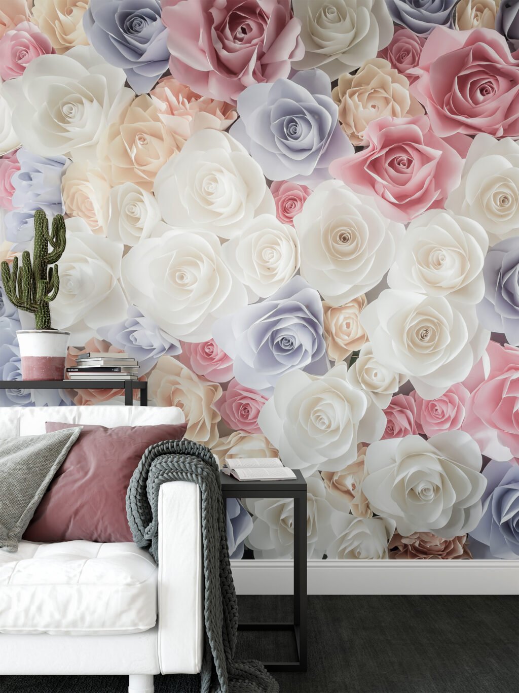 Pastel Mor ve Pembe Gül Desenli Duvar Kağıdı, Yatak Odası için Romantik Duvar Posteri Çiçekli Duvar Kağıtları 4