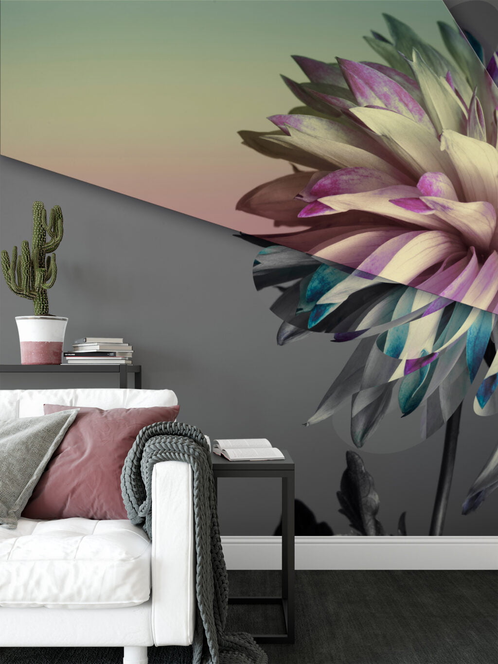 Soyut Çiçek Desenli Gri Arka Planlı Duvar Kağıdı, Modern Yatak Odaları için Duvar Posteri Çiçekli Duvar Kağıtları 4