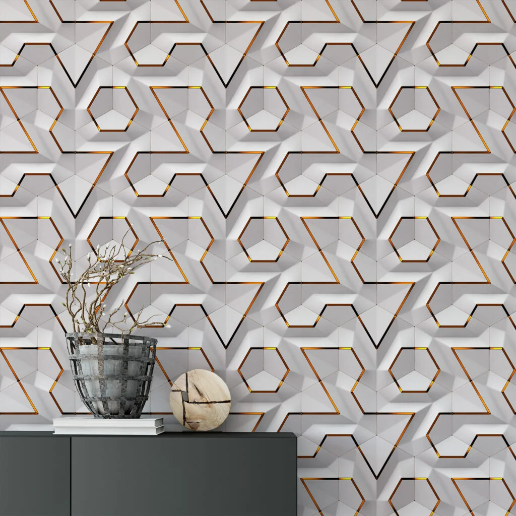 Beyaz Geometrik Modüller Duvar Posteri, Modern Duvar Dekorasyonu için Özel Ölçü Duvar Kağıdı 3D Duvar Kağıtları 6