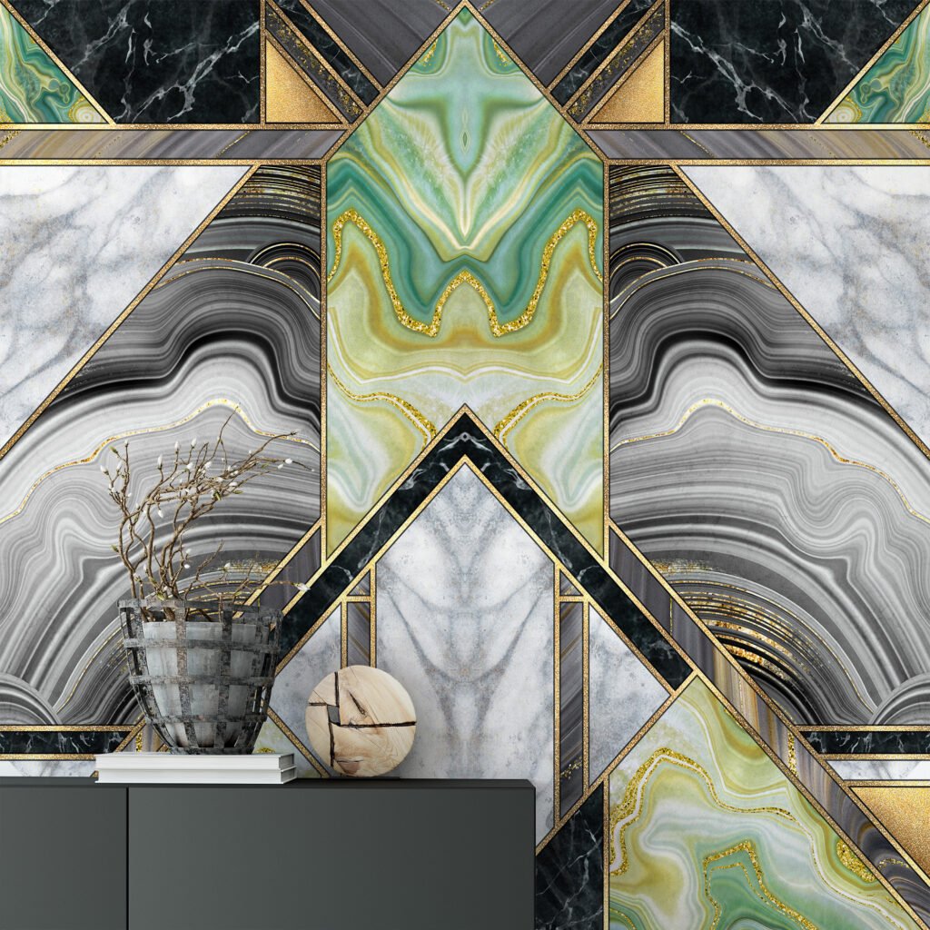 Yeşil ve Altın Mermer Desenli Duvar Kağıdı, Her Oda için Uygun 3D Duvar Posteri Mermer Duvar Kağıtları 7