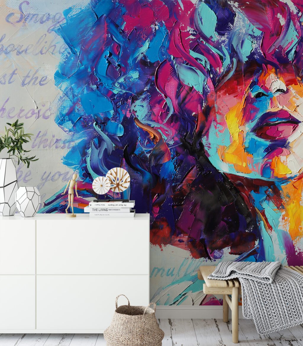 Renkli Pop Art Kız Resmi Duvar Kağıdı, Modern Soyut Sanat Duvar Posteri Soyut Duvar Kağıtları 5