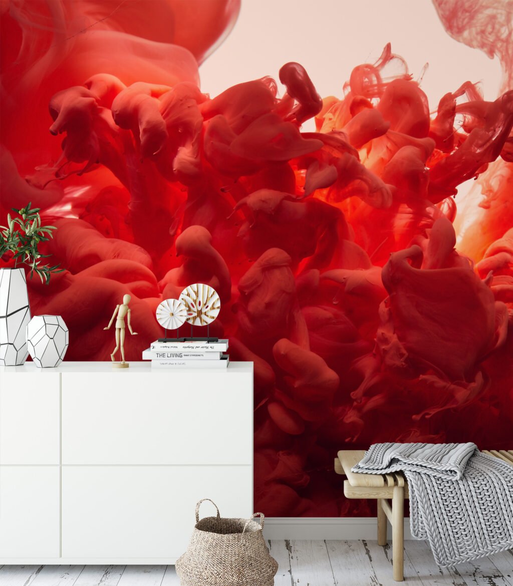 Kızıl Mürekkep Su Desenli Duvar Kağıdı, Renkli Duvar Dekoru İçin Soyut Kırmızı Sıvı Tasarımlı 3D Duvar Kağıdı Mermer Duvar Kağıtları 7