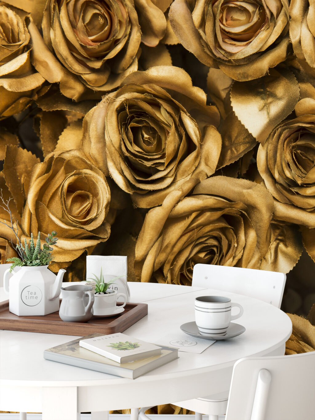 Büyük Altın Gül Desenli Duvar Kağıdı, Zarif ve Lüks Duvar Dekoru için 3D Duvar Posteri Çiçekli Duvar Kağıtları 5