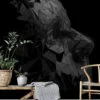 Dark Polygonal Face Structure Wallpaper with Self-Adhesive Backing, Customizable Sizes, and Removable & Reusable Properties for Modern Wall Decor