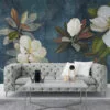 Large White Magnolia Flowers on Green Leafy Background Wallpaper, Peel and Stick Self Adhesive Removable Wall Mural, Nature-Themed Floral Print