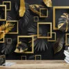 Geometric Black And Gold Leaves Wallpaper, Bold and Elegant Peel and Stick Wall Mural, Self Adhesive Removable Wallpaper for Modern Home Decor