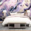 Grunge Purple and Gold Ink Wallpaper - Distressed Liquid Wall Covering with Black Background