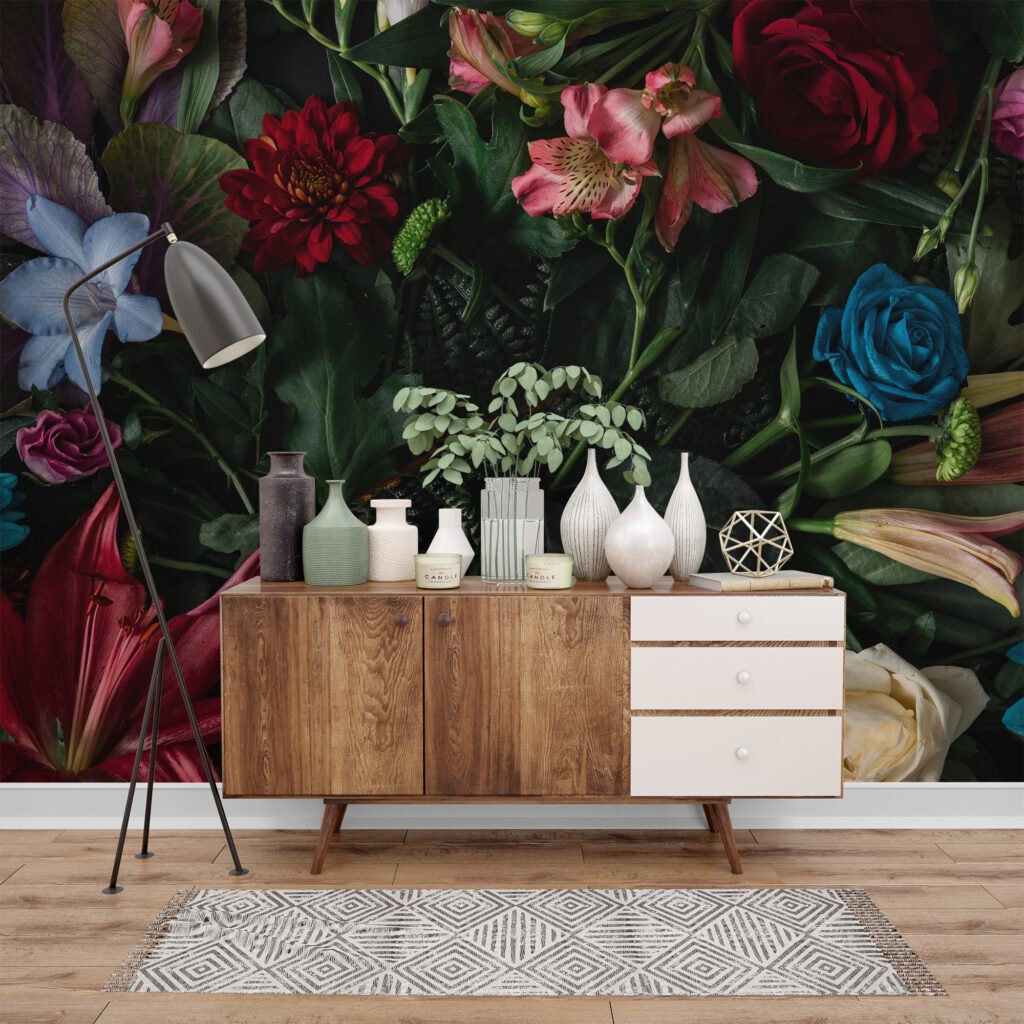 Klasik Botanik Duvar Kağıdı, Vintage Çiçek ve Yapraklar, 3D Duvar Posteri Çiçekli Duvar Kağıtları 5