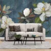 Large White Magnolia Flowers on Green Leafy Background Wallpaper, Peel and Stick Self Adhesive Removable Wall Mural, Nature-Themed Floral Print