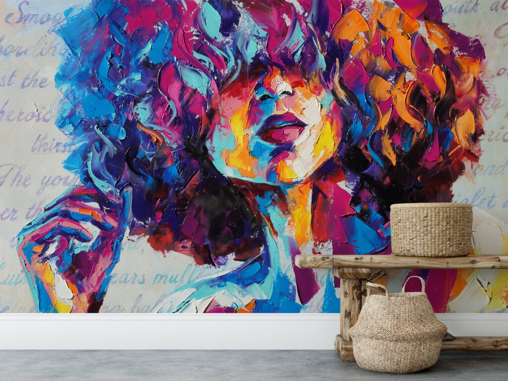 Renkli Pop Art Kız Resmi Duvar Kağıdı, Modern Soyut Sanat Duvar Posteri Soyut Duvar Kağıtları 6