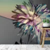 Sophisticated Abstract Flower Wallpaper on Grey Background, Modern Self Adhesive Wall Mural for Bedrooms