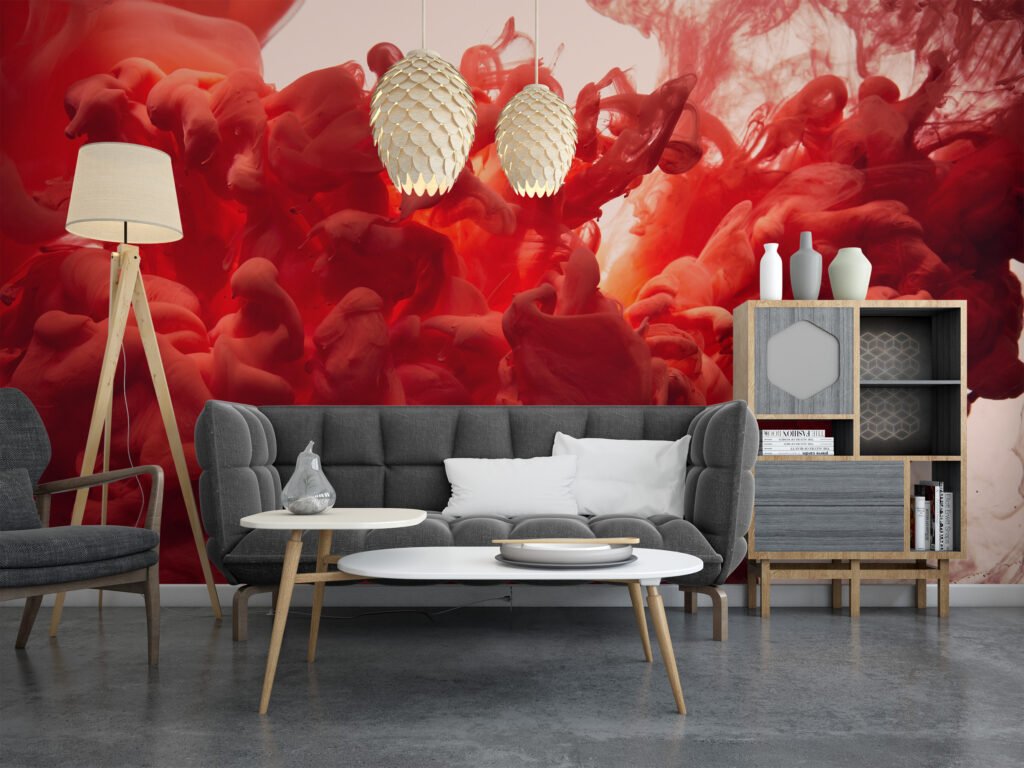 Kızıl Mürekkep Su Desenli Duvar Kağıdı, Renkli Duvar Dekoru İçin Soyut Kırmızı Sıvı Tasarımlı 3D Duvar Kağıdı Mermer Duvar Kağıtları 9