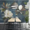 Large White Magnolia Flowers on Green Leafy Background Wallpaper, Peel and Stick Self Adhesive Removable Wall Mural, Nature-Themed Floral Print