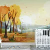 Whimsical Cartoon Style Forest Illustration Wallpaper for a Playful and Vibrant Home Decor during Fall Season