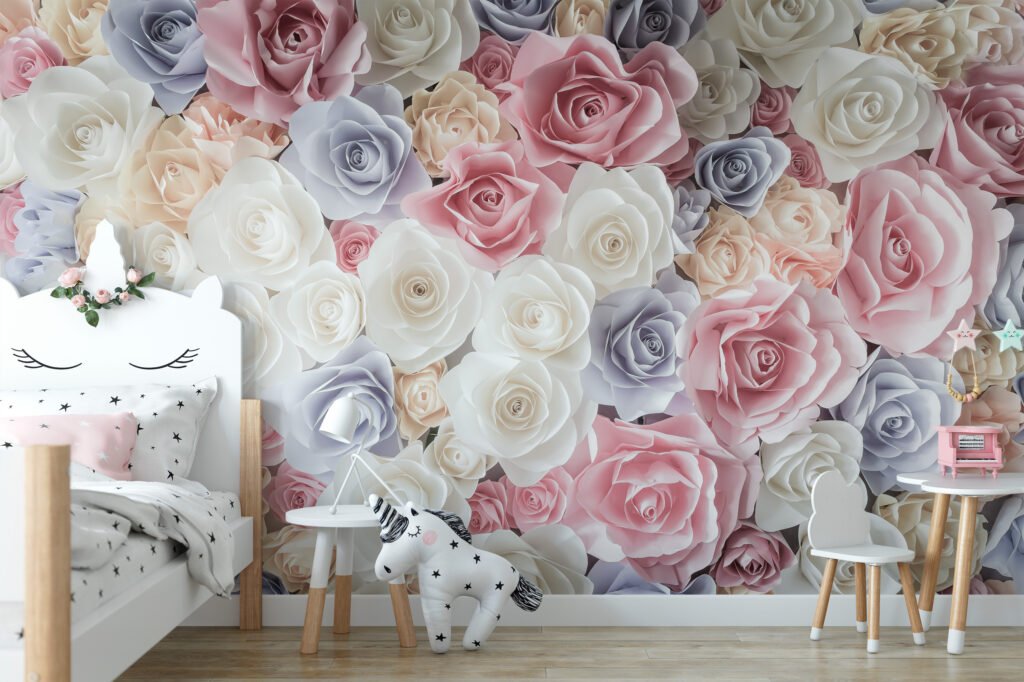 Pastel Mor ve Pembe Gül Desenli Duvar Kağıdı, Yatak Odası için Romantik Duvar Posteri Çiçekli Duvar Kağıtları 5
