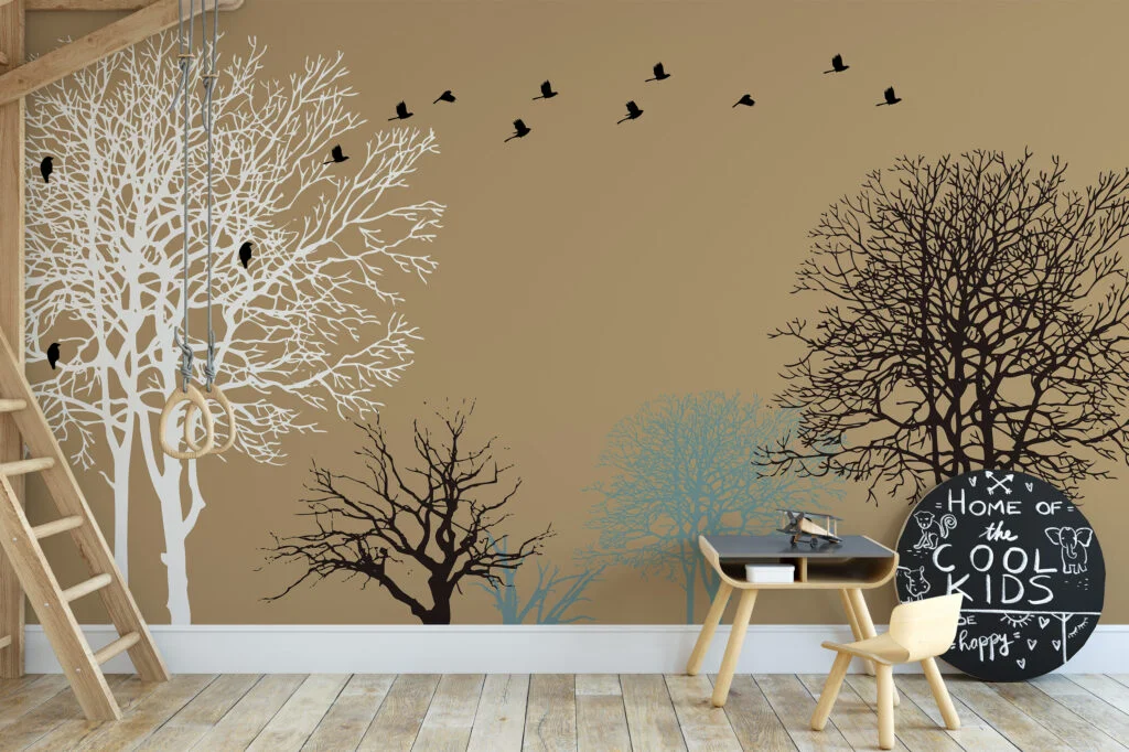 Minimalist Ağaç ve Kuş Desenli Duvar Kağıdı, Modern Duvar Dekoru için Özel Ölçü Duvar Posteri Minimalist Duvar Kağıtları 9