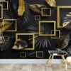 Geometric Black And Gold Leaves Wallpaper, Bold and Elegant Peel and Stick Wall Mural, Self Adhesive Removable Wallpaper for Modern Home Decor
