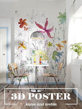 Abstract Çiçek Flat Art Tarzı Duvar Kağıdı, Modern Doğa Tasarımı 3D Duvar Posteri Çiçekli Duvar Kağıtları