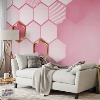 Geometrik Açık Pembe Altıgenler Duvar Kağıdı, Şık Pembe 3D Duvar Kağıdı Geometrik Duvar Kağıtları