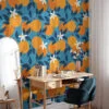 Retro Flat Art Portakallar Soyut Tasarım Duvar Kağıdı, Mavi Üzerinde Narenciye 3D Duvar Kağıdı