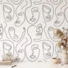 Soyut İnsan Yüzleri Line Art Desen Duvar Kağıdı, Minimalist Sanatsal Duvar Kağıdı