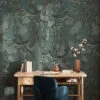 Koyu Salbei Renkli Çiçekli Damask Stil Duvar Kağıdı, Zarif Art Deco 3D Duvar Posteri