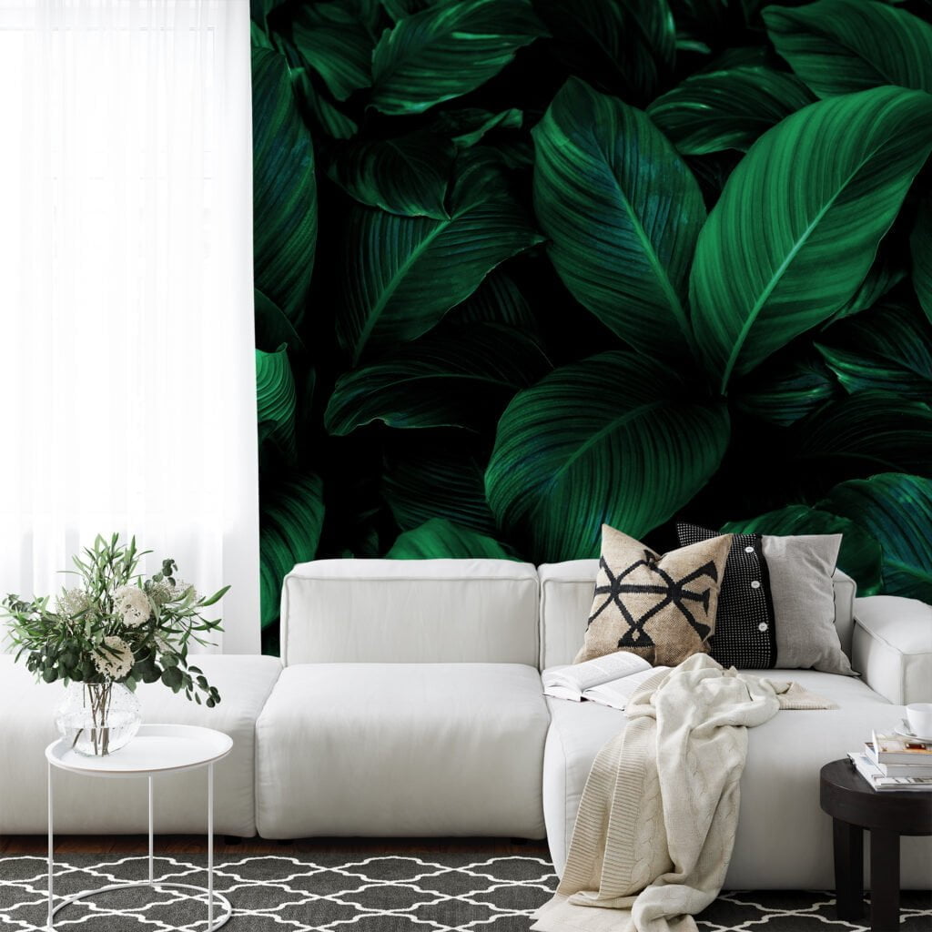 Tropikal Temalı Koyu Cannifolium Bitki Yaprakları Duvar Kağıdı, Mistik Tropikal Duvar Kağıdı Yaprak Desenli Duvar Kağıtları 5