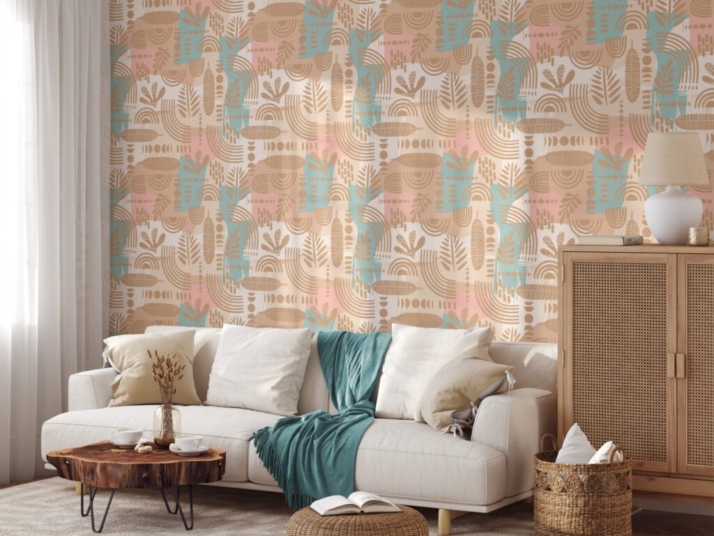 Pastel Boho Duvar Kağıdı, Soft Tonlu Dekor Duvar Posteri Çiçekli Duvar Kağıtları 5