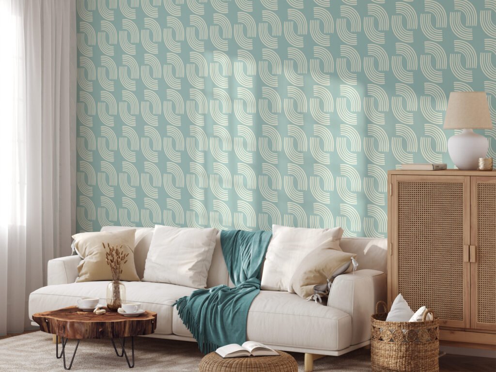 Pastel Nane Yeşili Minimalist Duvar Kağıdı, Şık Modern Çizgiler Sanatsal 3D Duvar Posteri Geometrik Duvar Kağıtları 2