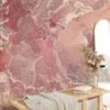 Şeftali Pembesi Mürekkep Sanatı Mermer Duvar Kağıdı, Pembe Tonlarında 3D Duvar Posteri - Görsel 5