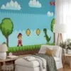 Pixel Art Oyun Seviye Platformu Dinozorlu Duvar Kağıdı, Klasik 8-bit Macera Oyun Sahnesi 3D Duvar Posteri - Görsel 5