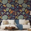 Damask Tarzı Paisley Duvar Kağıdı, Büyülü Gece Bahçesi 3D Duvar Posteri - Görsel 4