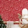 Kırmızı Zemin Üzerinde Beyaz Kar Taneleri İllüstrasyonlu Duvar Kağıdı, Neşeli Noel Temalı Duvar Posteri - Görsel 2