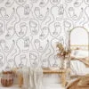 Soyut İnsan Yüzleri Line Art Desen Duvar Kağıdı, Minimalist Sanatsal Duvar Kağıdı - Görsel 3