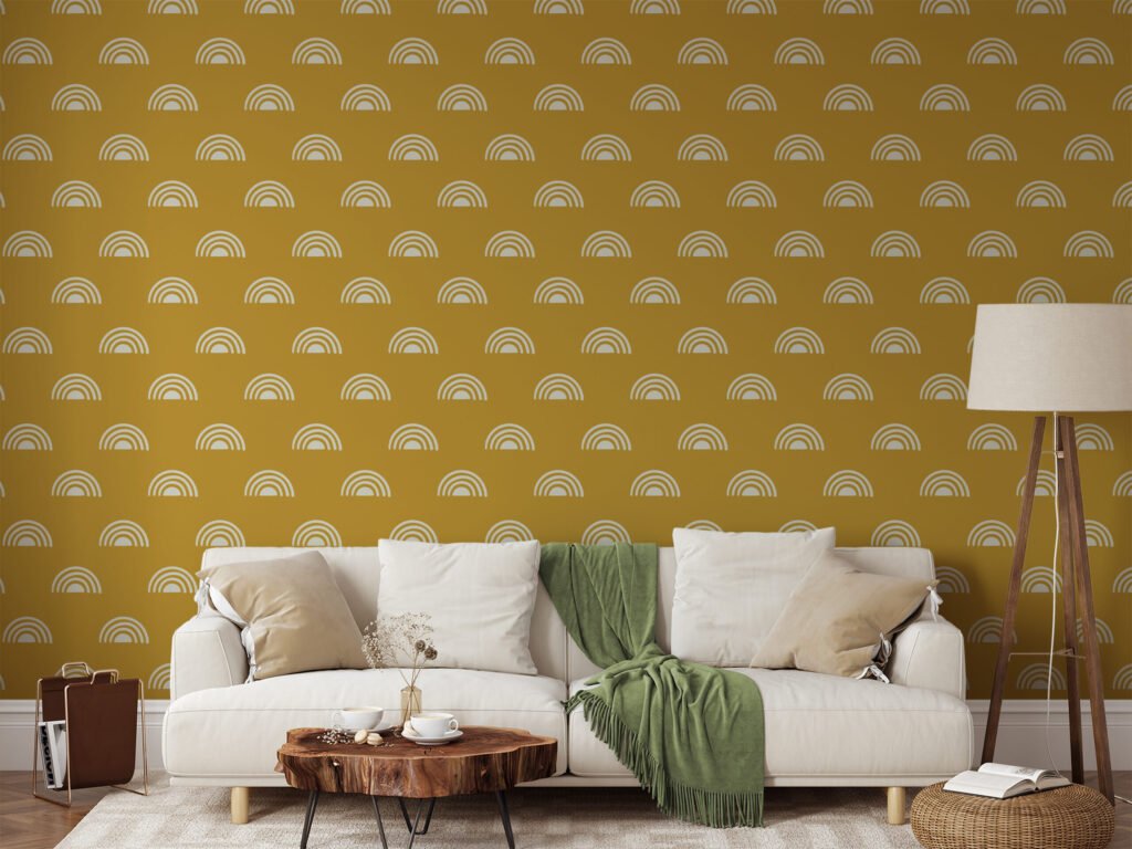 Sarı Boho Desenli Duvar Kağıdı, Şık Boho Kemerler 3D Duvar Posteri Geometrik Duvar Kağıtları 4