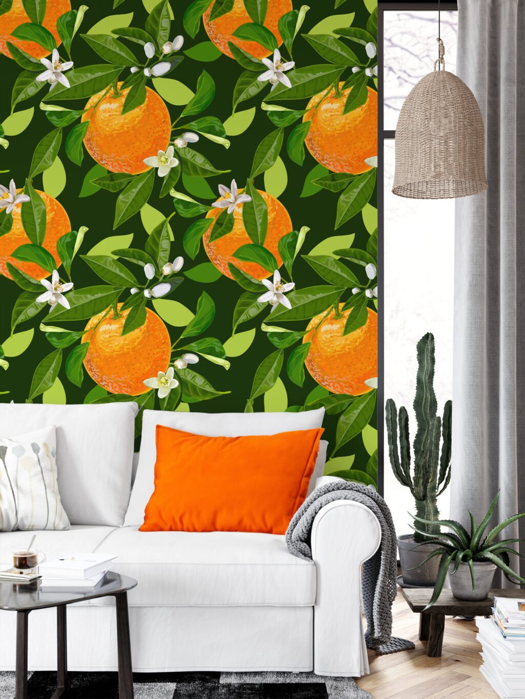 Portakal Desenli Duvar Kağıdı, Tropikal Taze Narenciye 3D Duvar Posteri Tropikal Duvar Kağıtları 5