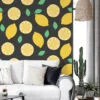 Flat Art Limon Deseni Mint Arka Planlı Duvar Kağıdı, Canlı Limon Bahçesi 3D Duvar Kağıdı - Görsel 4