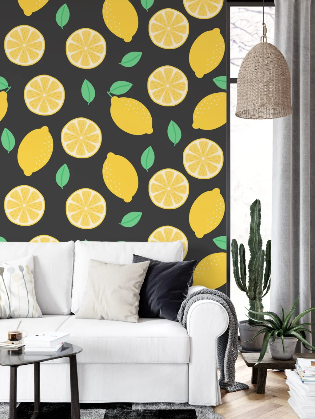 Flat Art Limon Deseni Mint Arka Planlı Duvar Kağıdı, Canlı Limon Bahçesi 3D Duvar Kağıdı Yiyecek & İçecek Duvar Kağıtları 5