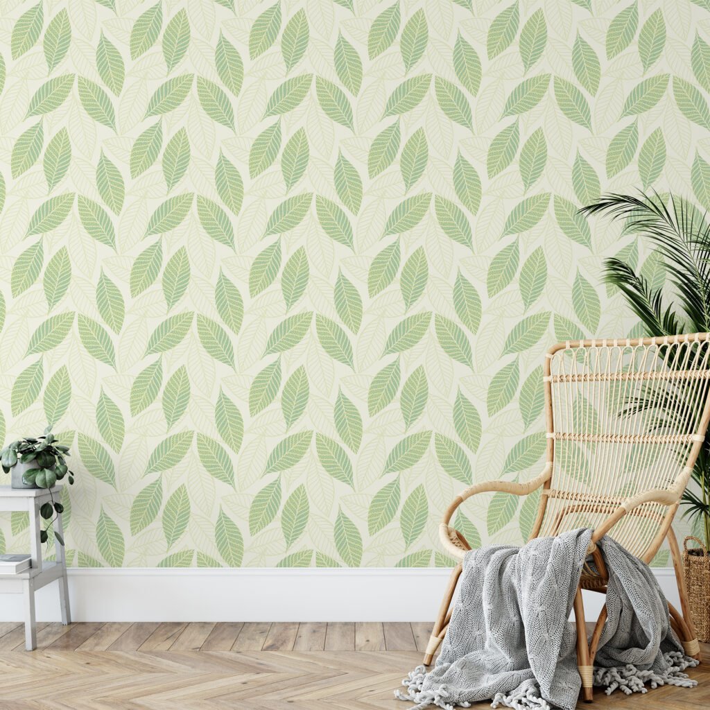 Soyut Yeşil Yapraklar Duvar Kağıdı, Yaprak Tasarımı 3D Duvar Posteri Yaprak Desenli Duvar Kağıtları 5