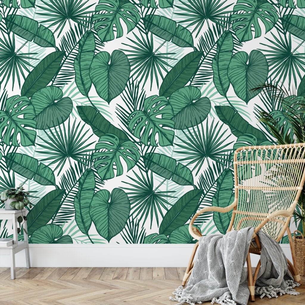 Yeşil Tropikal Yapraklar Duvar Kağıdı, Doğa Temalı 3D Duvar Posteri Tropikal Duvar Kağıtları 5