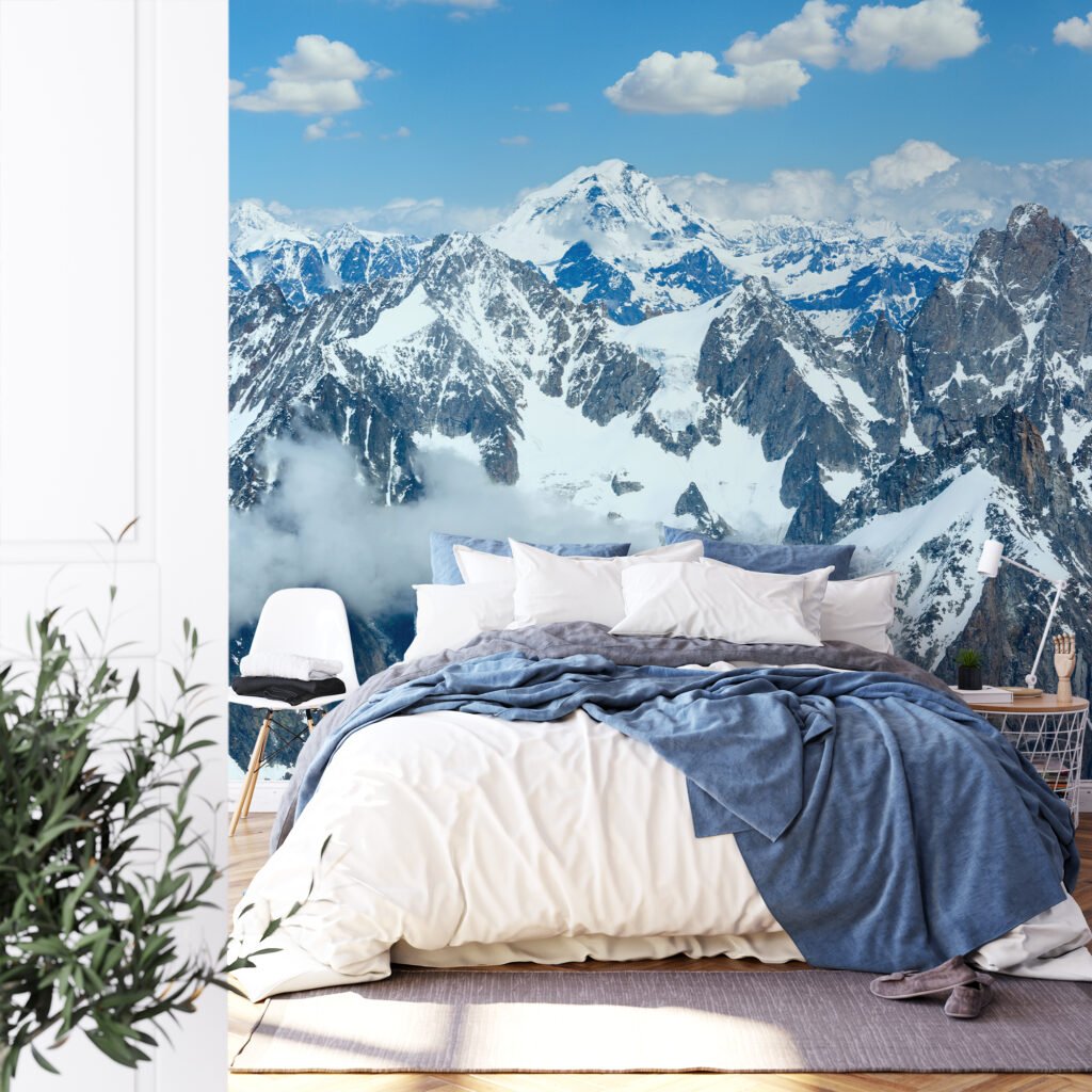 Büyük Karlı Dağ Manzarası Duvar Kağıdı, Dağ Zirveleri 3D Duvar Posteri Manzara Duvar Kağıtları 4