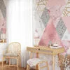 Gri ve Pembe Geometrik Şekilli Duvar Kağıdı, Buz Dokulu Modern Üçgen 3D Duvar Kağıdı - Görsel 2