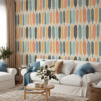 Soyut Tropikal Tüyler Flat Art Tasarım Duvar Kağıdı, Rengarenk Tüyler 3D Duvar Kağıdı Çocuk Odası Duvar Kağıtları