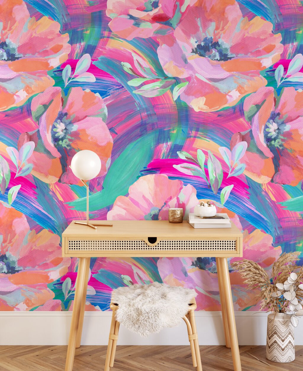 Büyük Soyut Çiçekli Boyanmış Efekt Duvar Kağıdı, Canlı Sulu Boya Çiçekleri Duvar Posteri Çiçekli Duvar Kağıtları 3