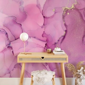 Pembe Tonlu Mürekkep Sanat Duvar Kağıdı, Pembe Mermer Duvar Posteri Mermer Duvar Kağıtları