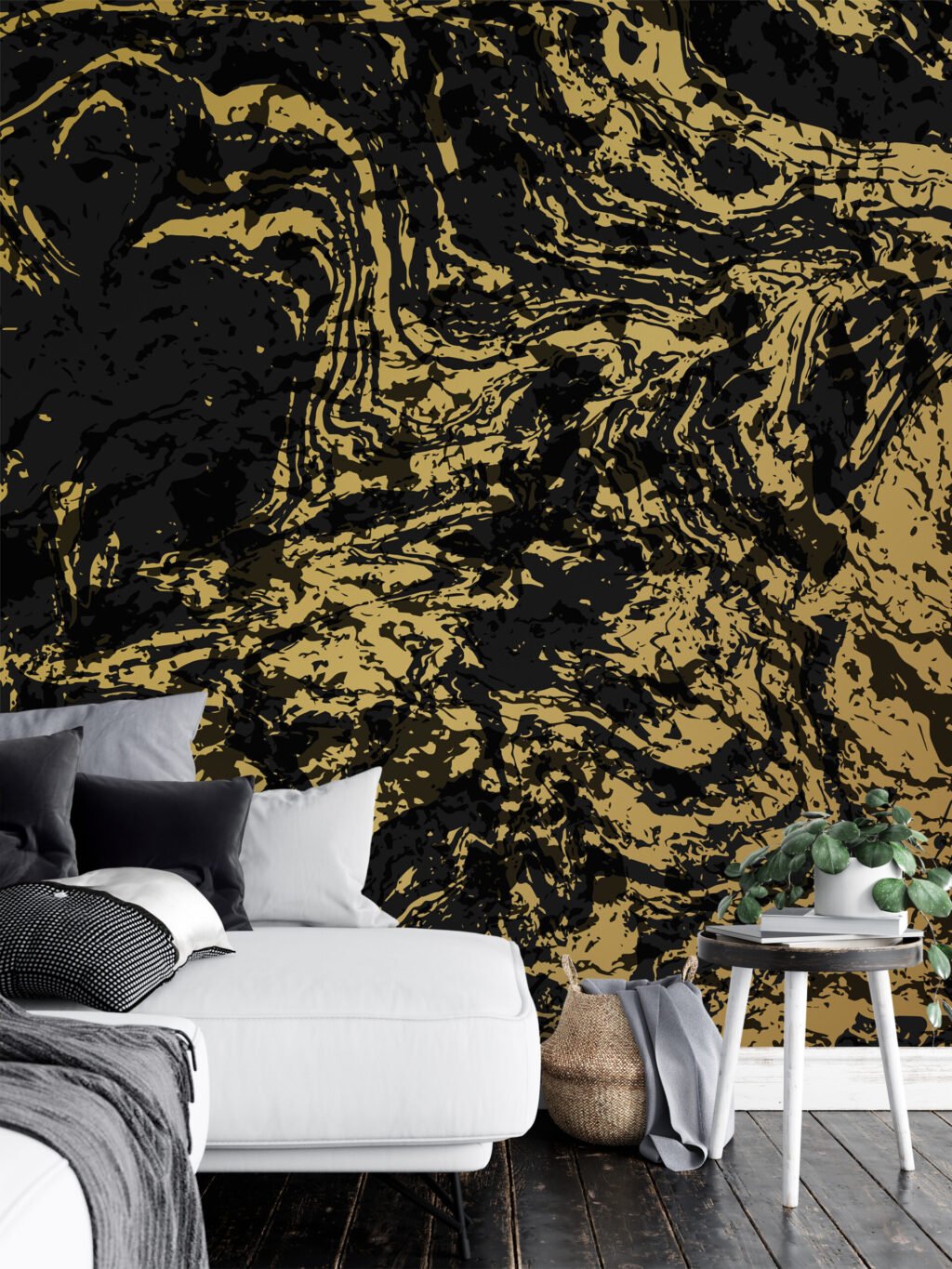Siyah ve Altın Soyut Tasarım Duvar Kağıdı, Mermer Sarmal Desenli 3D Duvar Kağıdı Mermer Duvar Kağıtları 5
